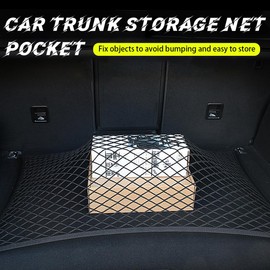 CGEAMDY Car Trunk Rear Cargo Net, Cargo Net Car Trunk Universal Storage with 4 Hooks Screws and Hanging Buckles, Adjustable Hight Elastic Car Trunk Rear Cargo Net for Automotive Van SUV Pickup
