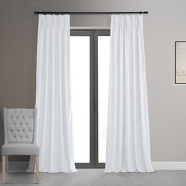 HPD Half Price Drapes Velvet Blackout Curtains/Drapes - 84 Inches Long 1 Panel Blackout Curtain Signature Pleated for Living Room & Bedroom - 25W X 84L, Primary White