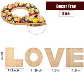 4PCS Larger Charcuterie Letter L O V E fillable Trays, 12Inch Letter Trays for Food, Wood Letter Tray Chocolate Candy Tray for Wedding Party Favors (Love- Wood)