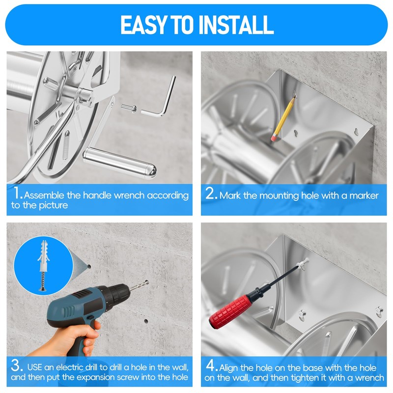 SPECILITE Stainless Steel Garden Hose Reel with 3/8" 100FT Hose