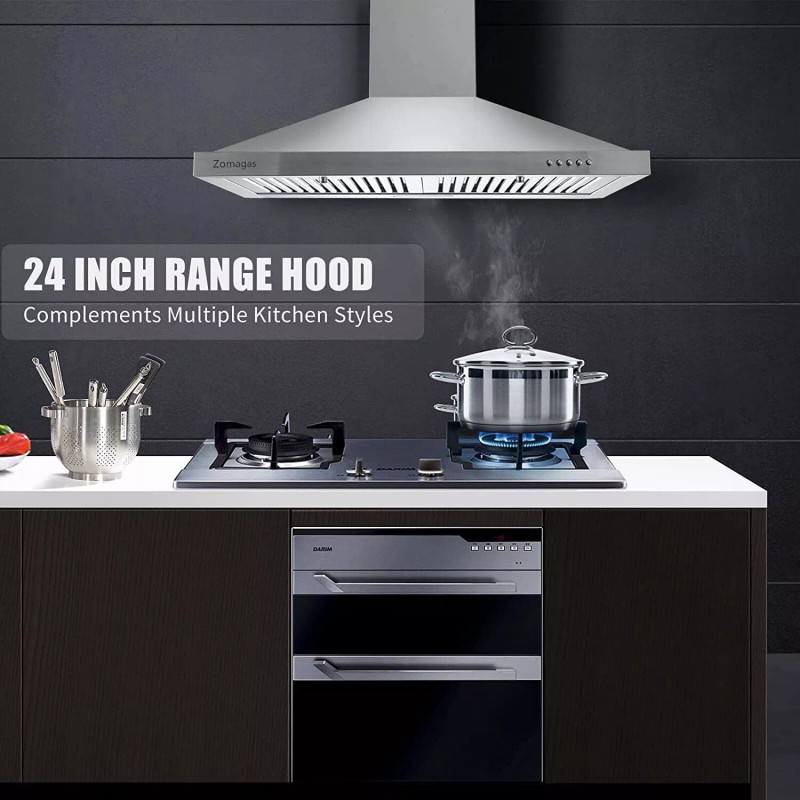 Zomagas 450CFM Wall Mount Range Hood 24 in Kitchen Vent