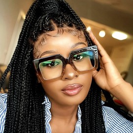 Zeelool Stylish Thick Oversized Square Blue Light Blocking Glasses for Women 100% UV400 Protection Brandon VFP0306, Vfp0306-12 Dark-blue, Oversized