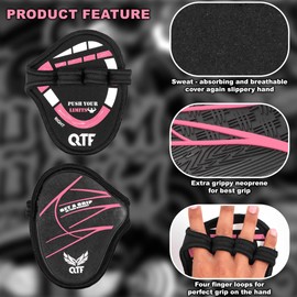 QTF Gym Grips Pads - Rubber Gloves Gym Palm Protector Weight Lifting Grips Replacement of Workout Gloves Men and Women - Lifting Pads for Weightlifting, Calisthenics & Pull Ups (Black/Pink)