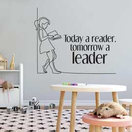 Girls Today a Reader Tomorrow A Leader Educational Quote Wall Decal Decoration Girl Reading Silhouette Book Lovers Quotes Bookish Lasts Years and Easily Removable - Size: 10 in(W) x 8 in(H)