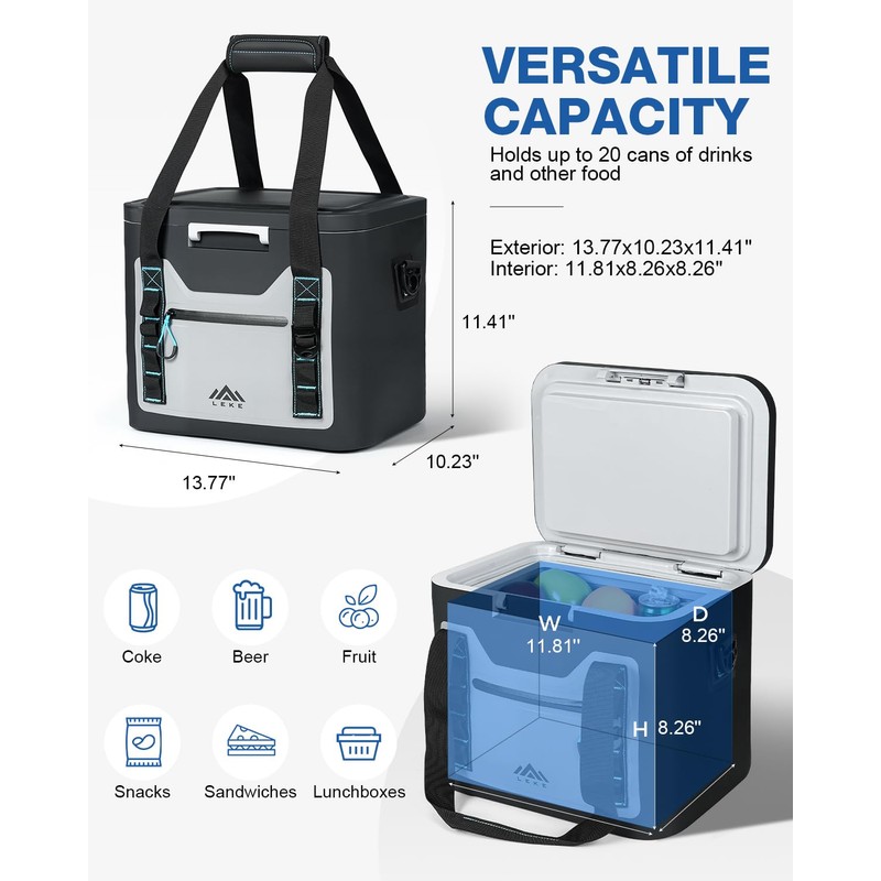 Lekesky Soft Cooler Bag 20 Can, Leakproof Insulated Cooler Backpack,
