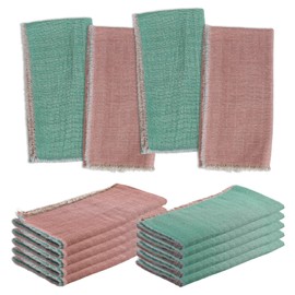 10 Pack Cloth Napkin Double-Layer 100% Cotton Table Dinner Napkins AB Surface Washable & Reusable Cloth with Elegant Fringe for Everyday Use, Home Decor, Family Event Parties(Pink-Blue)