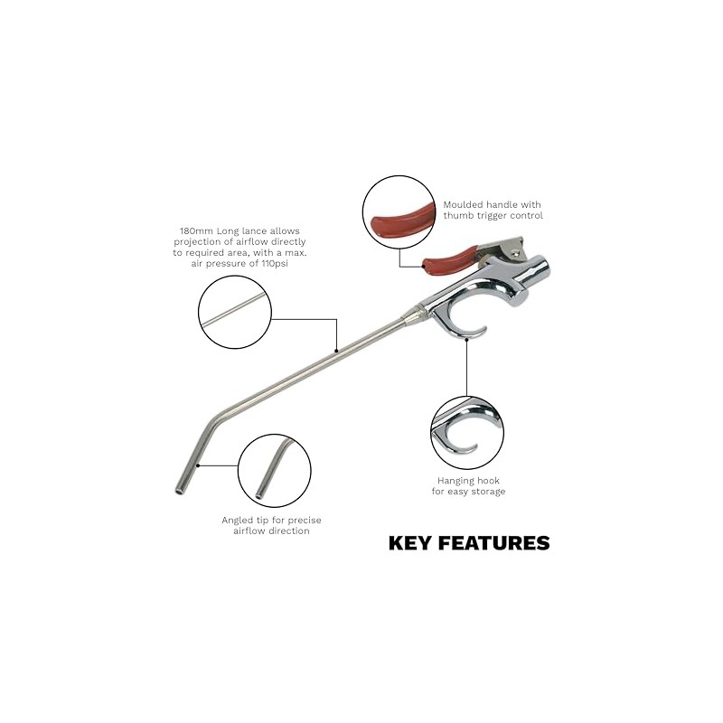 Sealey Sa913M Air Blow Gun Palm Type 180Mm