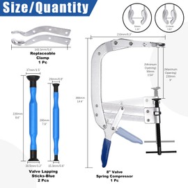 Glarks 5Pcs Universal Valve Spring Compressor with 3.5" to 9" Capacity and Valve Lapper Kit, 1Pc Small Engine Valve Spring Removal Tool with 2Pcs Valve Lapping Tool and 2Pcs Replaceable Clamps