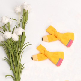 2Pcs Back to School Hair Bow Clips Yellow Pencil Hair Clips Cute Pencil Design Hair Bow Barrette for First Day of School Bowknot Hairpin Classroom Girls Students Hair Accessories Hair Decoration