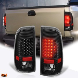 PM PERFORMOTOR Full LED Tail Lights Brake Lamps Assembly Compatible with 97-07 F250-F350 Super Duty,Black Housing/Clear Lens