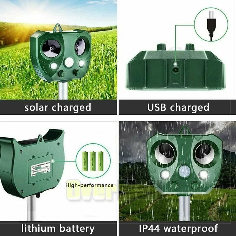 Ultrasonic Solar Animal Repeller 5 Modes with Motion Sensor Flashing