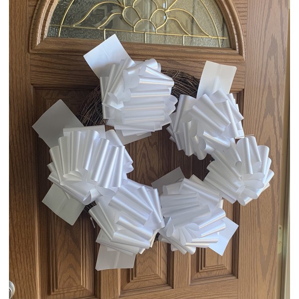 White Wedding Decorations Pull Bows – 8” Wide, Set of 50, Memorial Day, Christmas, Reception, Event Decor, Birthday, Big Bows for Trees, Posts, Fences, Gates, 4th of July, President's Day