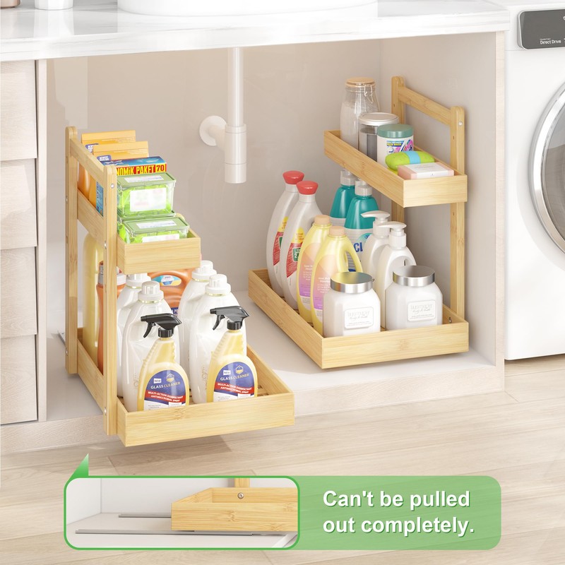 Wisuce Essentials Bamboo Under Sink Organizer and Storage, 2 Tier