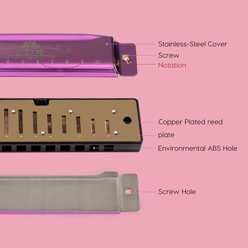 JDR Harmonica Key of C Blues Armonica 10 Hole 20