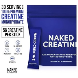 NAKED Creatine Stick Packs - Unflavored Micronized Creatine, NSF Certified,Vegan, Non-GMO, Gluten-Free, Soy-Free, No Fillers, Supports Muscle Growth &