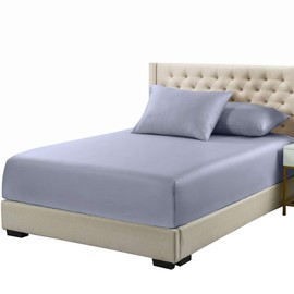 Viscose from Bamboo Fitted Bottom Sheet Only, Queen Size, Deep Pocket, Extremely Soft Sheets, Solid Periwinkle