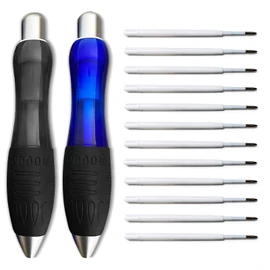Lyforx 14pcs Big Fat Pens Aids Writing - 2 Pens + 6 Black Refills + 6 Blue Refills for Tremor, Arthritis, Parkinson, Handicap, Carpal Tunnel