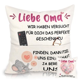 Charfia Grandma Gift, Gift for Grandma, Grandma Birthday Gift, Cushion Cover for Grandma Double-Sided Cushion Cover with 2 Pockets 45 x 45 cm, Best Grandma Gifts, Grandma Birthday Gift, Mother's Day