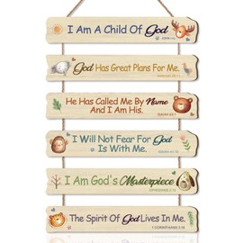 Celestdeco I am A Child of God Wood Sign,Woodland Animals Hanging Wooden Sign,Bible Verses Door Hanging,Christian Religious Wall Plaque,Inspirational Quotes Door Sign for Christian Nursery Home Room
