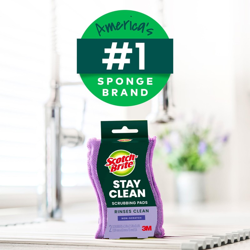 Scotch-Brite Stay Clean Scrubber Pads, 2-Pack, Non-Scratch Dish Sponges for