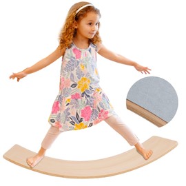 Glintoper 27.5-Inch Wooden Wobble Balance Board - Kid-Friendly Yoga and Body Training Toy