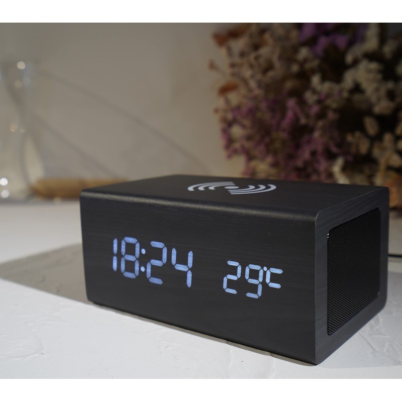 WOOD SHOW Alarm Clock, Speaker, Stylish, Table Clock, Digital Clock,