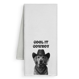FGFK Funny Cowboy Golden Retriever Kitchen Towels, Gifts for Golden Retriever Lovers Dish Tea Towels, Retro Western Dog Hand Towels for Bathroom Kitchen, 16x24 Inch