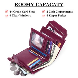 Sendefn Women's Small Purse, Genuine Leather, with 14 RFID Blocking Card Slots, with Coin Pocket, Modern