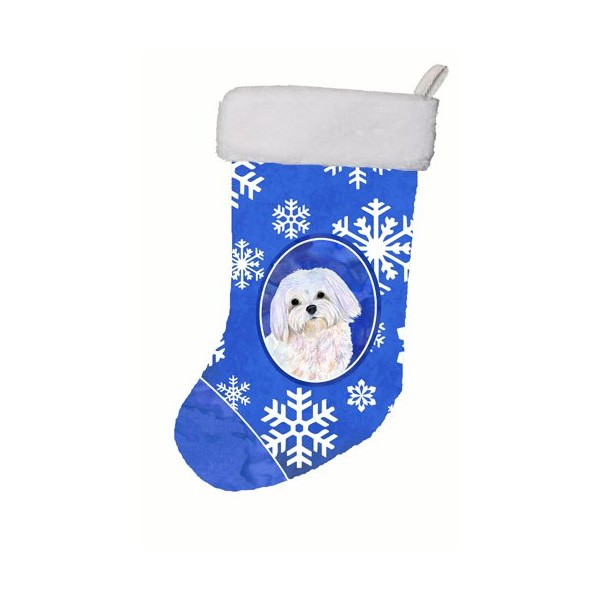 Caroline's Treasures SS4620-CS Maltese Winter Snowflakes Christmas Stocking, 11 x