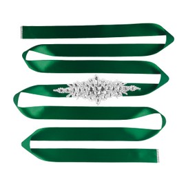 Wedding Dress Belt - Bridal Belt for Women Wedding Gown - Bridal Rhinestone Belts for Dresses by Mandala Crafts, Dark Green, Full Size