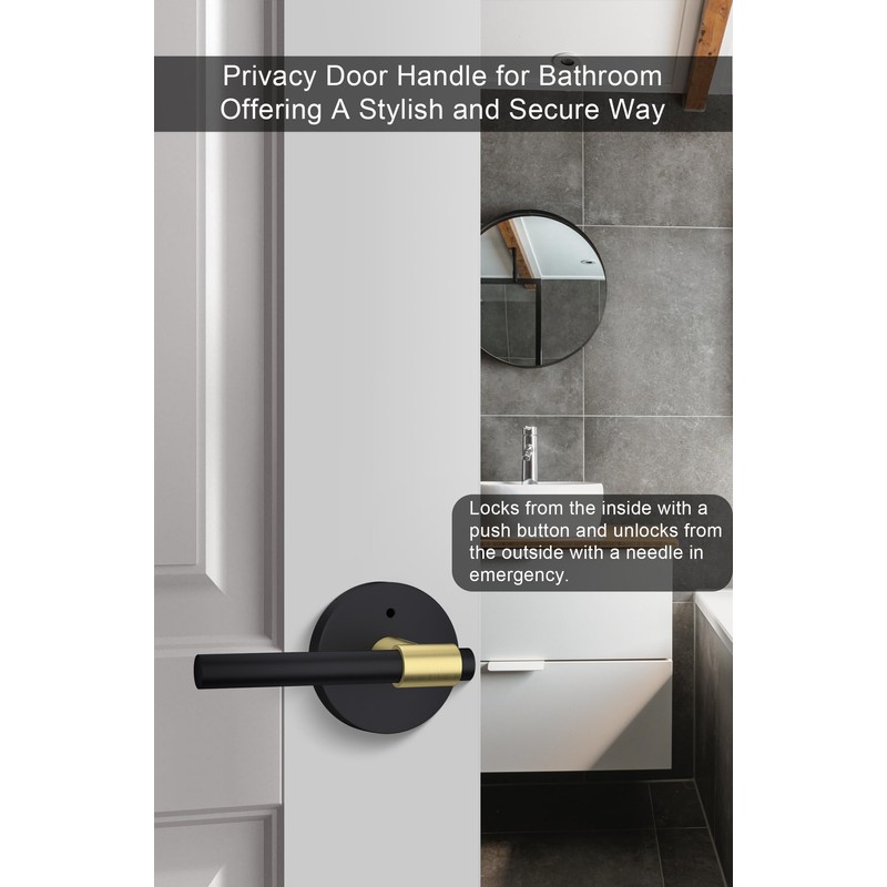 goldenwarm 1 Pack Black and Gold Interior Door Handle, Privacy