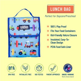 Wildkin Kids Insulated Lunch Bag for Boys and Girls,Lunch Bags Ideal Size for Packing Hot or Cold Snacks for School and Travel, Mom's Choice Award Winner,BPA-Free,Olive Kids(Trains, Planes and Trucks)