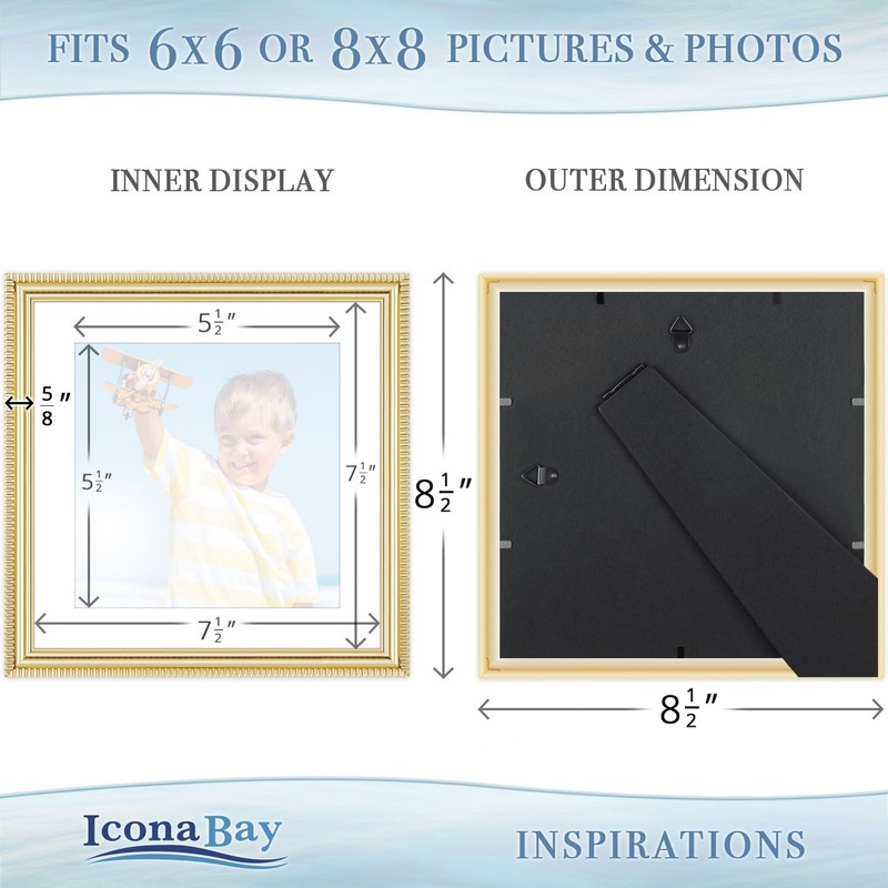 Icona Bay - 8x8 Picture Frames with Removable Mat for