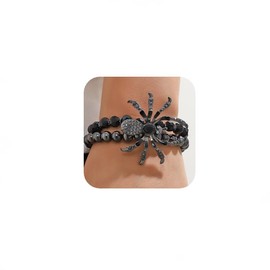 YERTTER Gothic Black Beaded with Rhinestones and Crystals Spider Stretch Bracelet Punk Holloween Bangle for Women Men (Black)