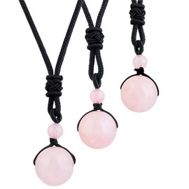 KYEYGWO 16 mm Rose Quartz Round Stone Bead Pendant Necklace for Men Women with Adjustable Chain
