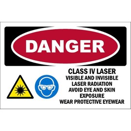 Danger. Class IV laser. Visible and invisible laser radiation, safety sign - 1mm flexible Plastic sign (200mm x 150mm)