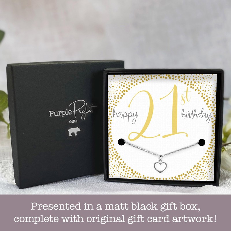 21st Birthday Necklace - Sterling Silver Heart Pendant Necklace -