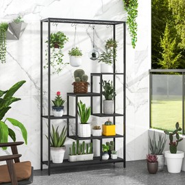 Giantex 71" Tall Plant Stand Indoor, 6-Tier Metal Plant Shelf with 10 Hanging Hooks, Multiple Potted Flower Bonsai Pots Display Rack for Indoor, Balcony, Living Room (Black)