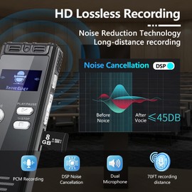 8GB Voice Recorder - Voice Activated Recorder with Playback, Digital Voice Recorder for Lecture Meetings, Classroom Recorder,Enregistreur Vocal,USB, MP3, Password.