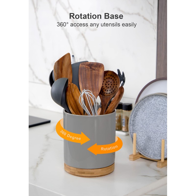 Nucookery 360° Rotating Utensil Holder, 7.2" Large Utensil Crock, White
