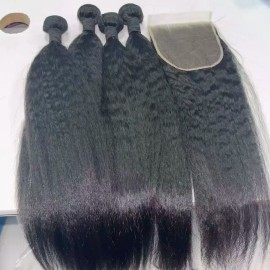 Kinky Straight 100% Human Hair Bundles with Closure Set Hair Raw Indonesian Unprocessed Cuticle Aligned Raw Hair Bundles Vendorsstyle: pixie curly, color: natual color, Stretched Length: 10 inches