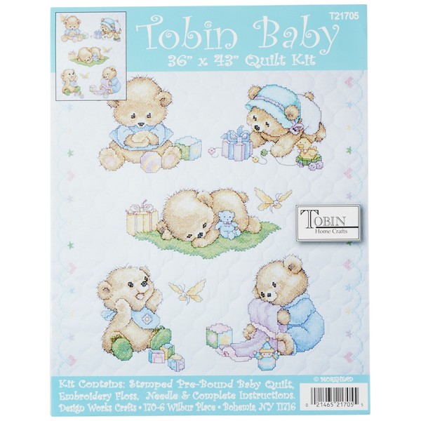 Tobin Bears Stamped for Cross Stitch Baby Quilt Kit