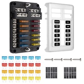 12V Blade Fuse Box ZEALfix 12 Way Blade Fuse Block Holder with Light Indicator & Protection Cover Negative bus bar for Car RV Boat Truck Vehicle SUV Yacht distribution panel Accessories