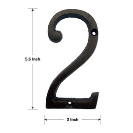 5.5 Inch House Numbers, Cast Iron House Numbers for Outside, Address Numbers for Houses, Farmhouse, Garage, Shop, Offices, Hotel, NUMBER 2