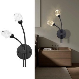 ABTTOI Modern Crystal Wall Sconce with Black Metal Base, Elegant Diamond Shaped Design for Living Room, Bedroom, Hallway, 21” Height, 12” Width