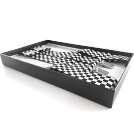 THE MASONIC COLLECTION - Mens Pavement Design Braces (Suspenders) - Black and White - Pavement Design - Silver Plated - Comes in Gift Box - A Perfect Masonic Gift Accessory For Freemason Men