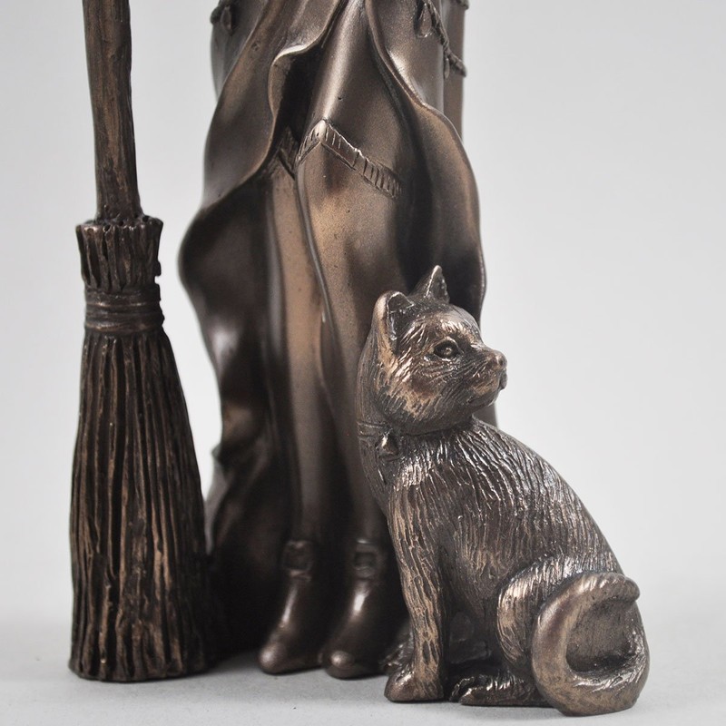 Bronze Colour Witch and Black Cat Gift Ornament Figurine