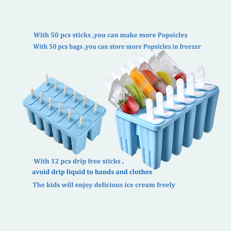Silicone Popsicle Molds with Sticks Wpunwen 12 Cavity Ice Popsicle