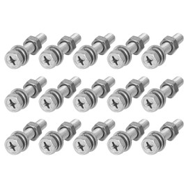 METALLIXITY Hex Bolts Hex Bolts Nuts M5x25mm Set of 15 304 Stainless Steel with Full Bolt Nut Flat Washers & Lock Washers Furniture Repair Silver Tone