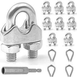 Lyrlidr Pack of 8 M5 Wire Rope Clamps Cable Clamps 4 Pieces 5 mm Wire Rope Thimble U Bolt Saddle Attachment 304 Stainless Steel Cable Clamps (M5, 8)